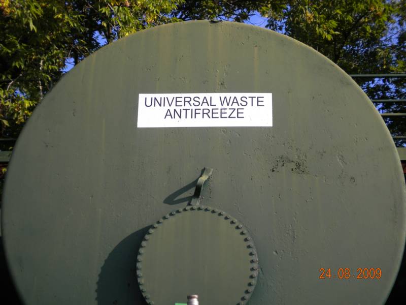 Used antifreeze storage tank